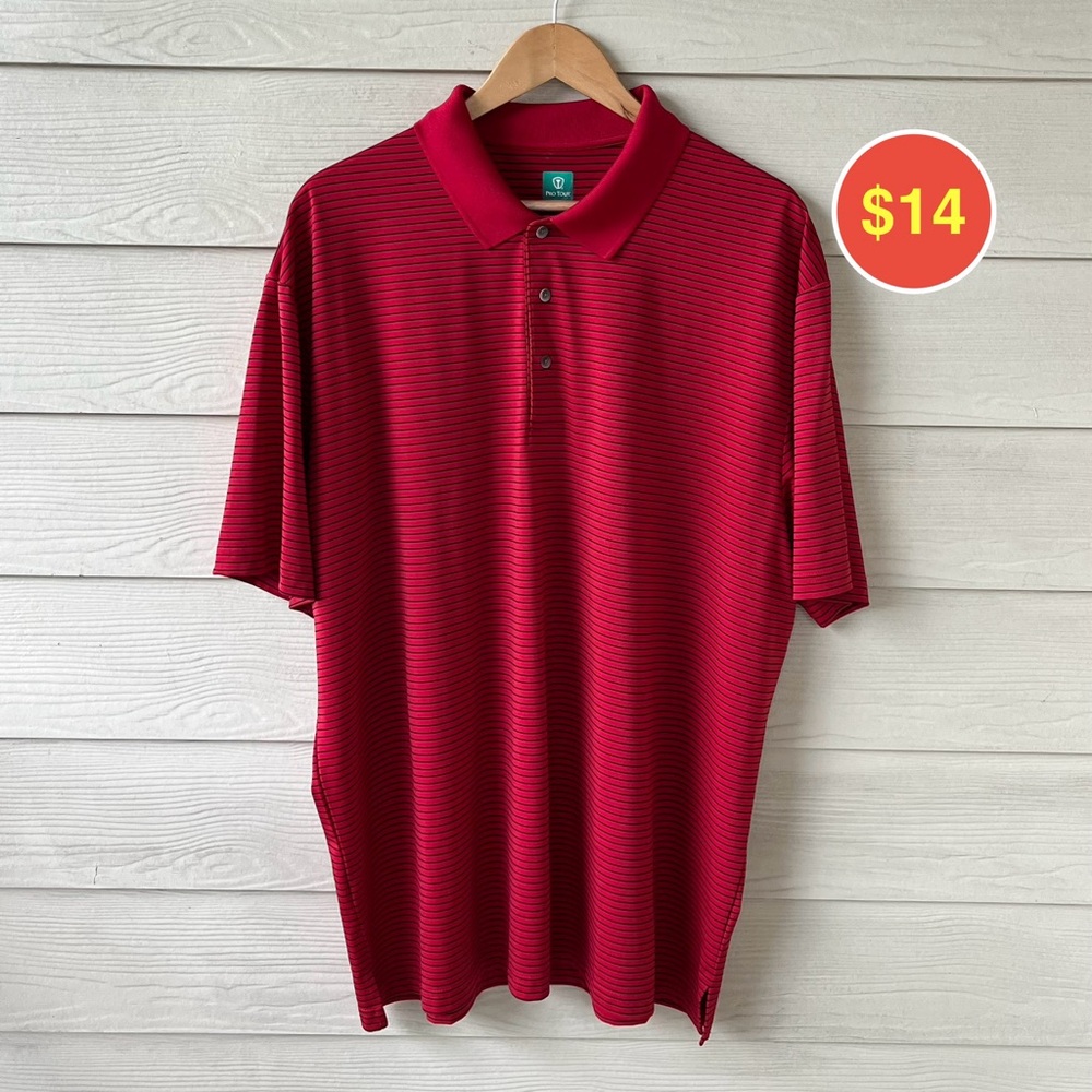 Pro Tour XSL Red Golf Polo Shirt XL Black Stripes Silky Soft Performance RN31104